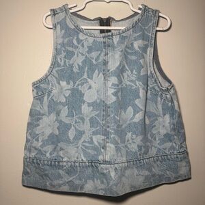 Zara Girl's Flower Denim Sleeveless‎ Top Light Blue Size 9-10